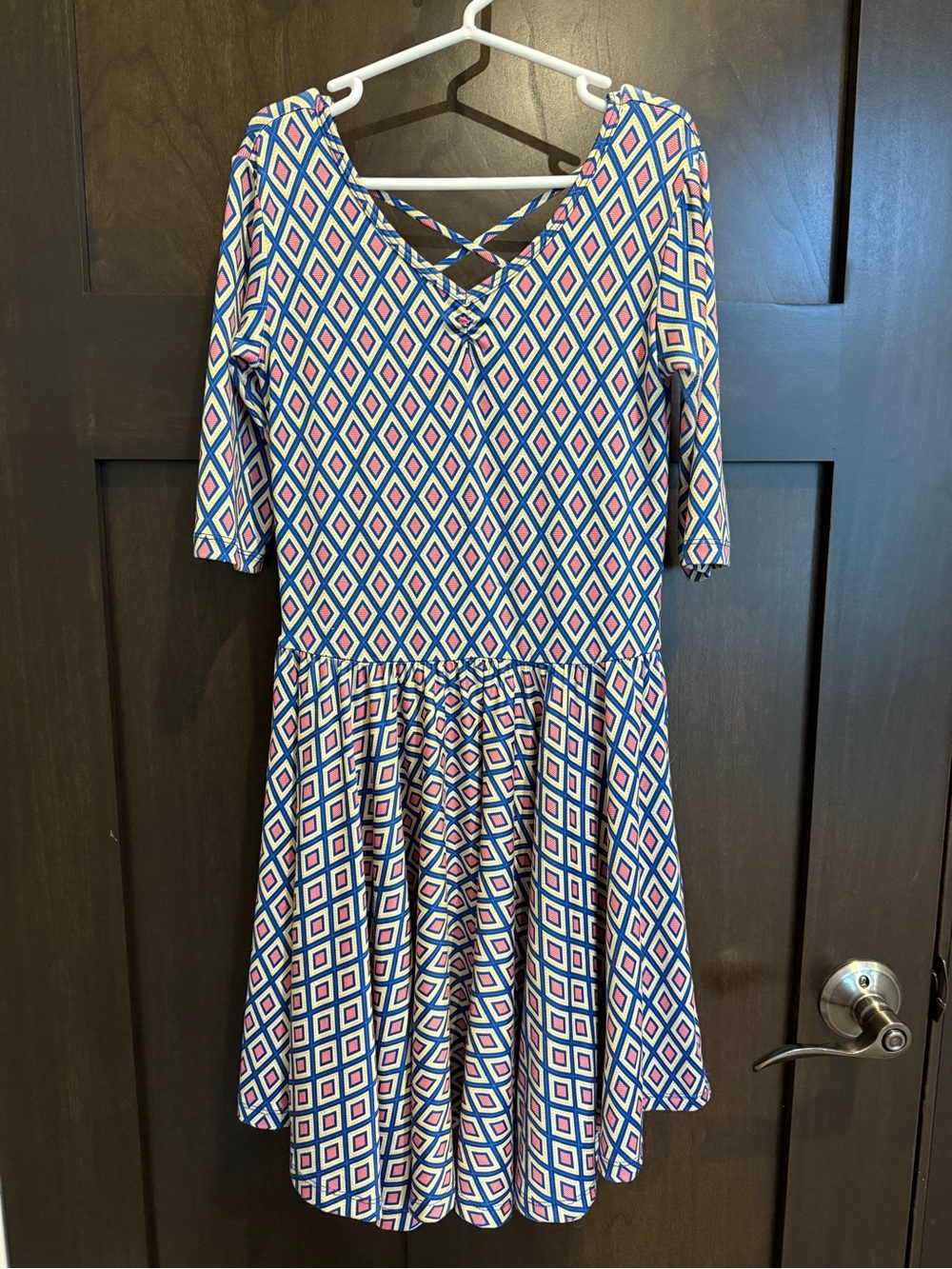 Dot Dot Smile Geometric Print Fit & Flare Dress in Red, Blue and Yellow